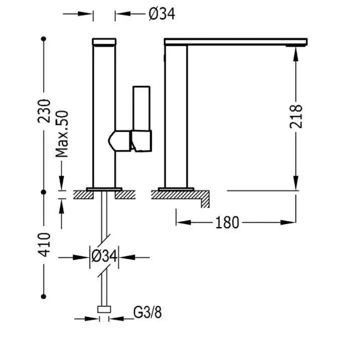 Bateria umywalkowa wylewka 34x10 mm Czerń metalizowana szczotkowana TRES 21130501KMB