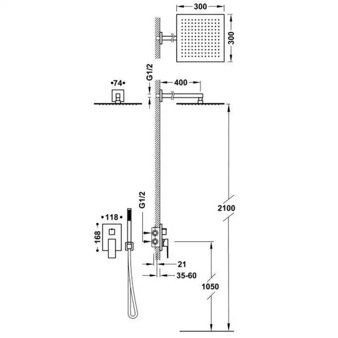 Jednouchwytowa bateria podtynkowa Rapid-Box (2-drożna) z regulacją strumienia 300x300 mm Matowe złoto 24K TRES 00628004OM