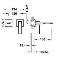 Bateria podtynkowa umywalkowa, wylewka 180 mm Matowa czerń TRES 20230001NM