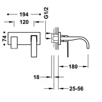 Bateria podtynkowa umywalkowa, wylewka 180 mm Matowa czerń TRES 20230013NM