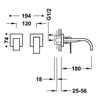 Bateria podtynkowa umywalkowa, wylewka 180 mm Stal TRES 00630001AC