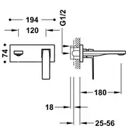 Bateria podtynkowa umywalkowa, wylewka 180 mm Złoto 24K TRES 20230011OR