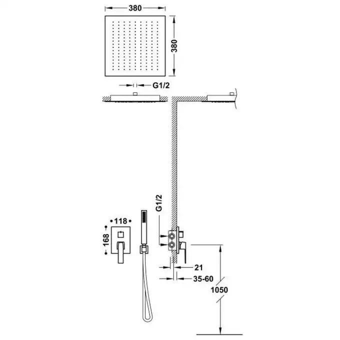 Zestaw natryskowy z baterią podtynkową Rapid-Box z regulacją strumienia 380x380 mm Złoto 24K TRES 20228006OR