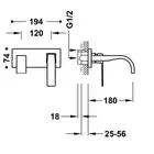 Bateria podtynkowa umywalkowa, wylewka 180 mm Stal TRES 20230013AC