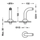 Kolanko adapter wanna‑prysznic 2 sztuki z tłumikiem Złoto 24K TRES 24287101OR