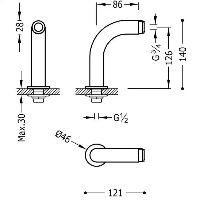 Kolanko adapter wanna–prysznic 2 sztuki z tłumikiem Chrom TRES 29987001