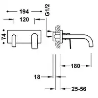 Bateria podtynkowa umywalkowa, wylewka 180 mm Matowa czerń TRES 21130011NM