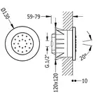 Wbudowana dysza z hydromasażem z 1 rodzajem obrotowego strumienia Chrom TRES 9161515