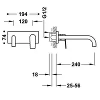 Bateria podtynkowa umywalkowa, wylewka 240 mm Stal TRES 21130012AC