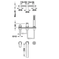 Bateria wannowa trzyotworowa z słuchawka antical, wylewka 230 mm Czerń metalizowana szczotkowana TRES 21116103KMB