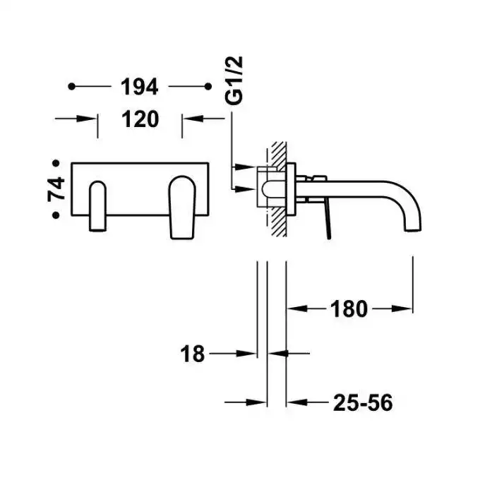 Bateria podtynkowa umywalkowa, wylewka 180 mm Czerń metalizowana szczotkowana TRES 21130011KMB