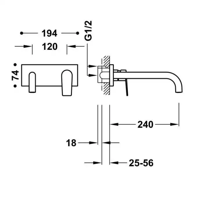 Bateria podtynkowa umywalkowa, wylewka 240 mm Złoto 24K TRES 21130012OR