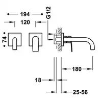 Bateria podtynkowa umywalkowa, wylewka 180 mm Matowa biel TRES 21130001BM