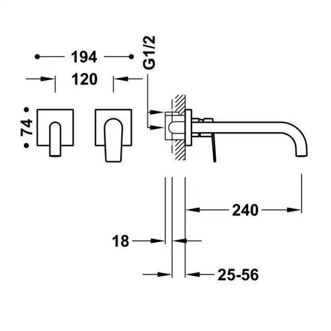 Bateria podtynkowa umywalkowa, wylewka 240 mm Złoto 24K TRES 21130002OR