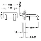 Bateria podtynkowa umywalkowa, wylewka 180 mm Stal TRES 21130011AC