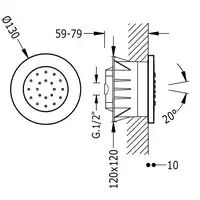 Wbudowana dysza z hydromasażem z 1 rodzajem obrotowego strumienia Chrom TRES 9161515