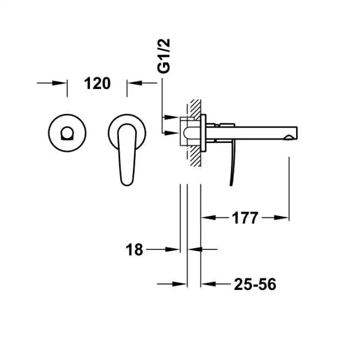 Bateria podtynkowa umywalkowa, wylewka 177 mm Chrom TRES 20430001