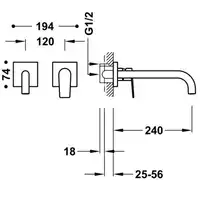 Bateria podtynkowa umywalkowa, wylewka 240 mm Czerń metalizowana szczotkowana TRES 21130002KMB