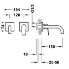 Bateria podtynkowa umywalkowa, wylewka 180 mm Czerń metalizowana szczotkowana TRES 21130001KMB