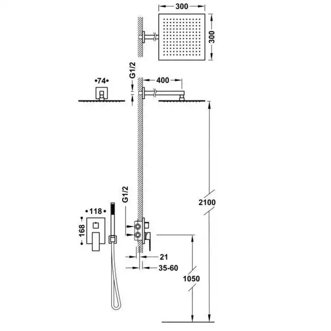 Jednouchwytowa bateria podtynkowa Rapid-Box (2-drożna) z regulacją strumienia 300x300 mm Chrom TRES 00628004