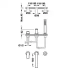 Bateria wannowa trzyotworowa z słuchawka antical, wylewka 180 mm 24-karatowe różowe złoto TRES 21116101OP