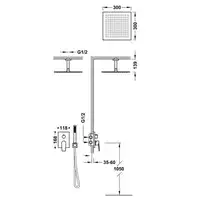 Zestaw natryskowy z baterią podtynkową Rapid-Box z regulacją strumienia 300x300 mm Stal TRES 21128003AC