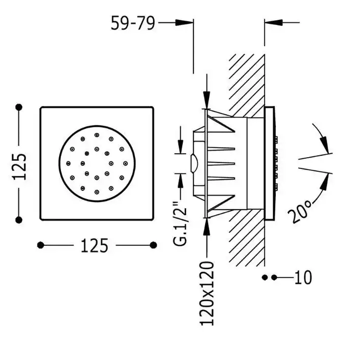 Wbudowana dysza z hydromasażem z 1 rodzajem obrotowego strumienia Chrom TRES 9107515