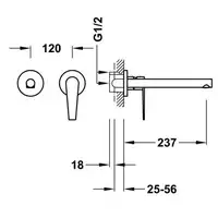 Bateria podtynkowa umywalkowa, wylewka 237 mm Chrom TRES 20530002