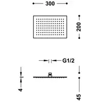 Natrysk sufitowy ze stali nierdzewnej z kolankiem. Mosiężny 300x200 mm Stal TRES 134315007AC