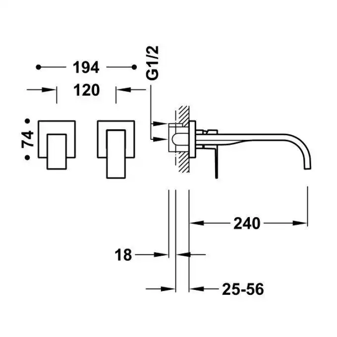 Bateria podtynkowa umywalkowa, wylewka 240 mm Chrom TRES 00630002