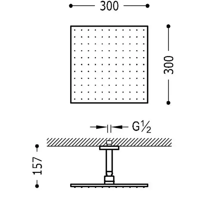 Ramię z natryskiem sufitowym z kolankiem 300x300 mm Chrom TRES 03483102