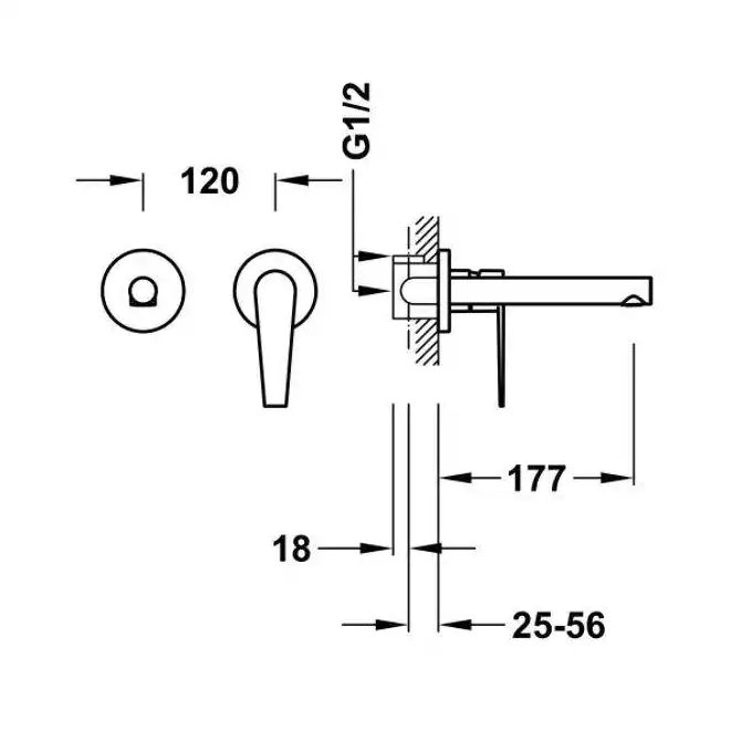 Bateria podtynkowa umywalkowa, wylewka 177 mm Chrom TRES 20530001