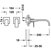 Bateria podtynkowa umywalkowa, wylewka 240 mm Chrom TRES 00630002