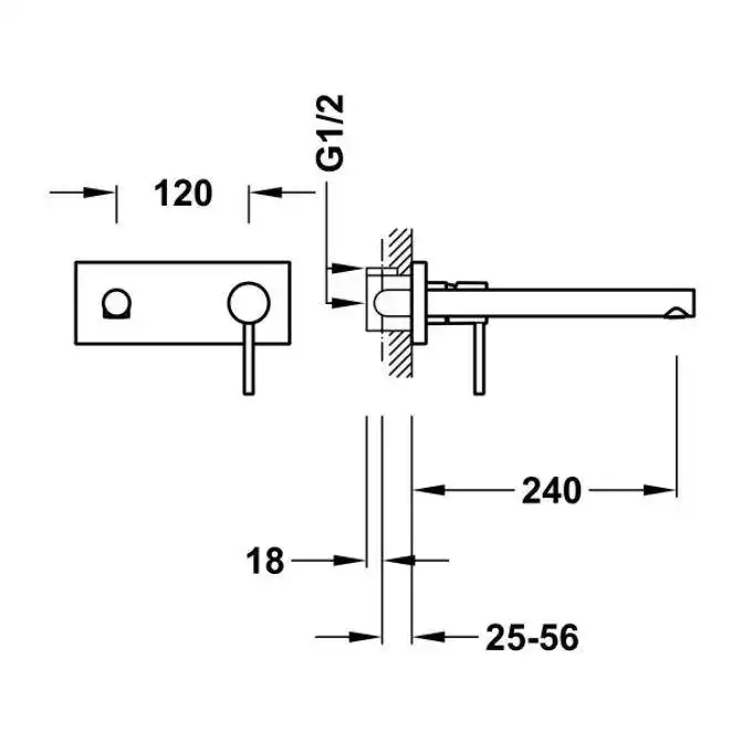 Bateria podtynkowa umywalkowa, wylewka 240 mm Chrom TRES 06230012