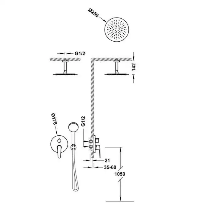 Zestaw natryskowy z baterią podtynkową Rapid-Box z regulacją strumienia Ø 250 mm Chrom TRES 20428003