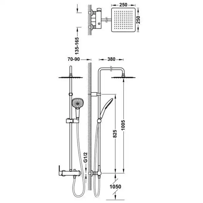 Komplet słuchawka-drążek 250x250 mm Chrom TRES 08119302