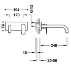 Bateria podtynkowa umywalkowa, wylewka 240 mm Czerń metalizowana szczotkowana TRES 21130012KMB