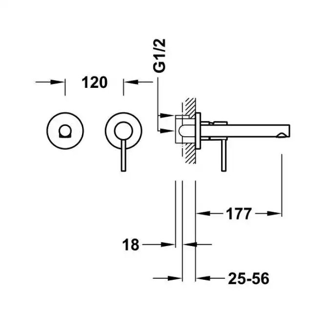 Bateria podtynkowa umywalkowa, wylewka 177 mm Chrom TRES 06230001