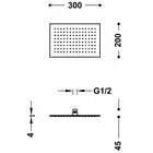 Natrysk sufitowy ze stali nierdzewnej z kolankiem. Mosiężny 300x200 mm Matowa czerń TRES 134315007NM