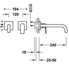 Bateria podtynkowa umywalkowa, wylewka 240 mm Czerń metalizowana szczotkowana TRES 21130002KMB