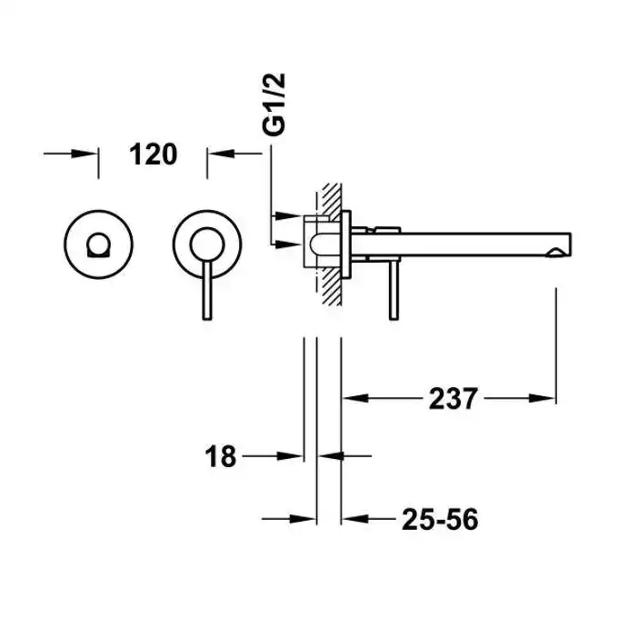 Bateria podtynkowa umywalkowa, wylewka 237 mm Chrom TRES 06230002