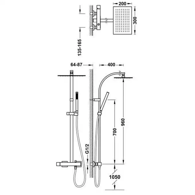 Komplet słuchawka-drążek 300x200 mm Chrom TRES 00719102