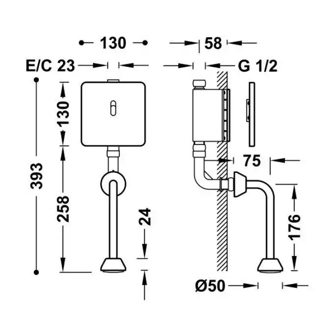 Armatura elektroniczna do pisuaru, podtynkowa Stal TRES 01220702