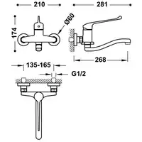 Bateria zlewozmywakowa ścienna z dźwignią medyczną, wylewka 200 mm Chrom TRES 2163200311