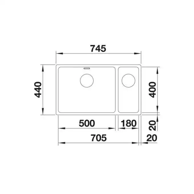 Komora ANDANO 500/180-U Stal polerowana lewa, InFino BLANCO 522991