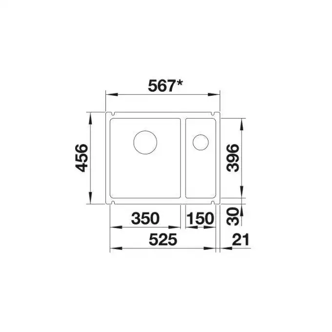 Komora SUBLINE 350/150-U Ceramika PuraPlus Czarny lewa, InFino BLANCO 523747