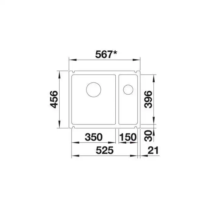 Komora SUBLINE 350/150-U Ceramika Biały połysk lewa BLANCO 514522