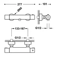 Bateria termostatyczna natryskowa chrom BASE-TRES PLUS TRES 21616401