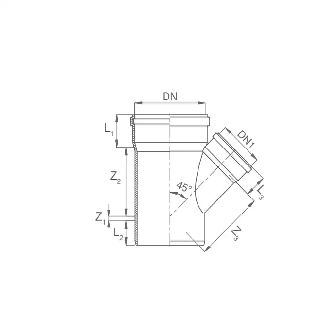 Trójnik kanalizacyjny FI200/160 &lt; 45 PP KACZMAREK 0720183360