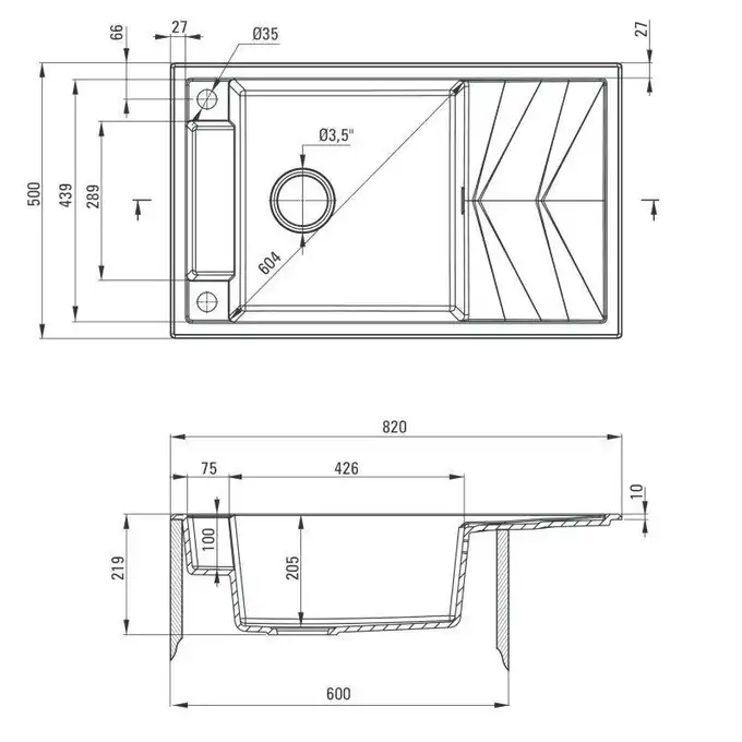 Zlewozmywak MAGNETIC szary met.granit 1-kom. Z/O 820X500X219, 3,5&quot; + osprzęt SPACE SAVER DEANTE ZRM_S113